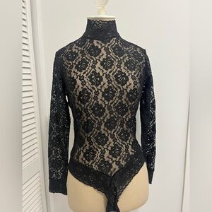 Frederick's of Hollywood Elegant Black Lace Bodysuit ( Vintage)